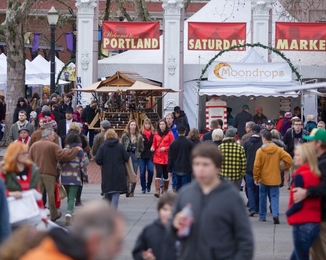 People attending an outdoor market, Portland Saturday Market