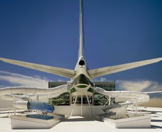 an airplane with tubes coming out of the sides