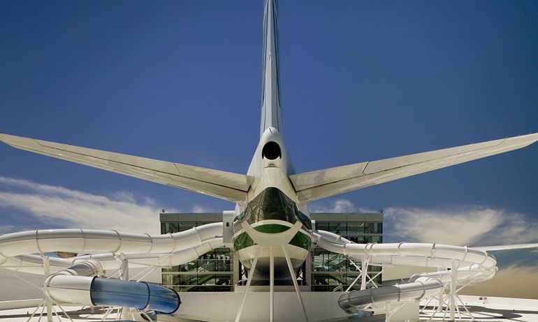an airplane with tubes coming out of the sides
