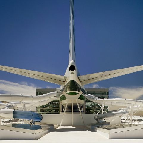 an airplane with tubes coming out of the sides
