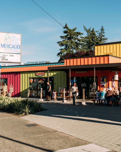 exterior of a colorful market
