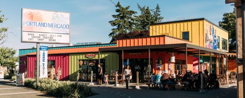 exterior of a colorful market