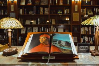a book on view at a rare book room in a book store